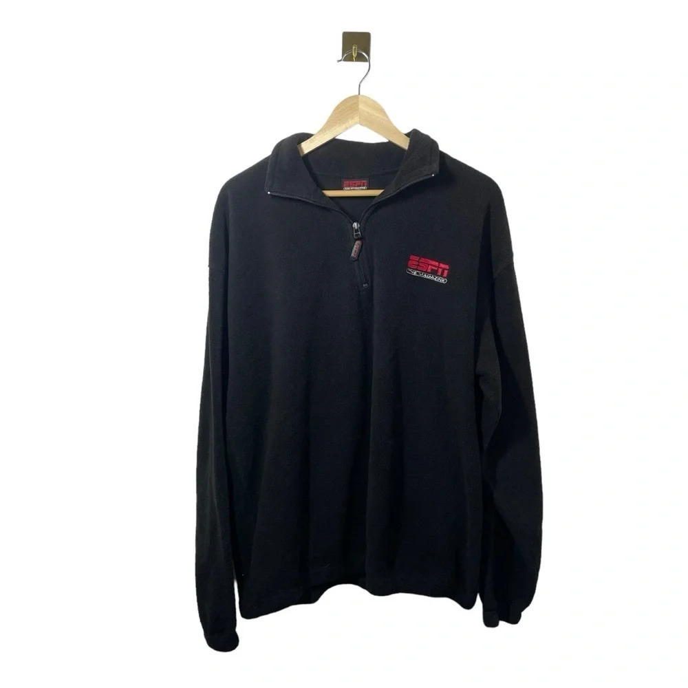 Vintage ESPN Quarter Zip Fleece Pullover Mens XL Black Logo 90s